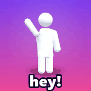 A chrome figure waving: hey
