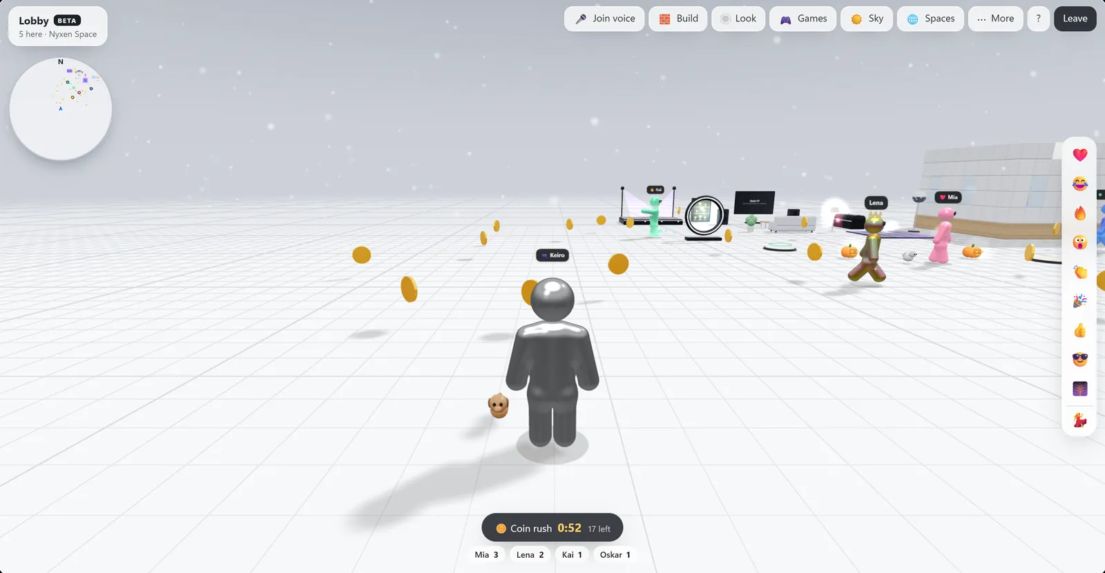 Coin rush: coins scattered over the floor with a countdown